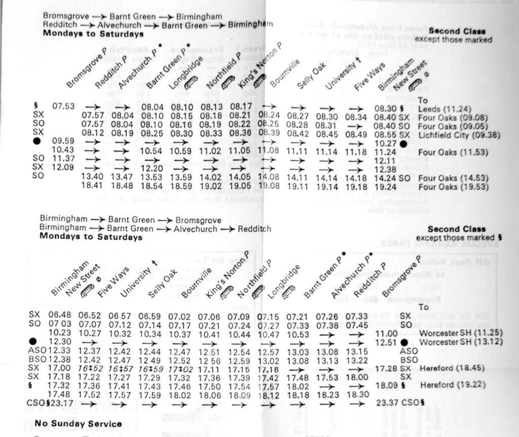 Bromsgrove timetable 1979