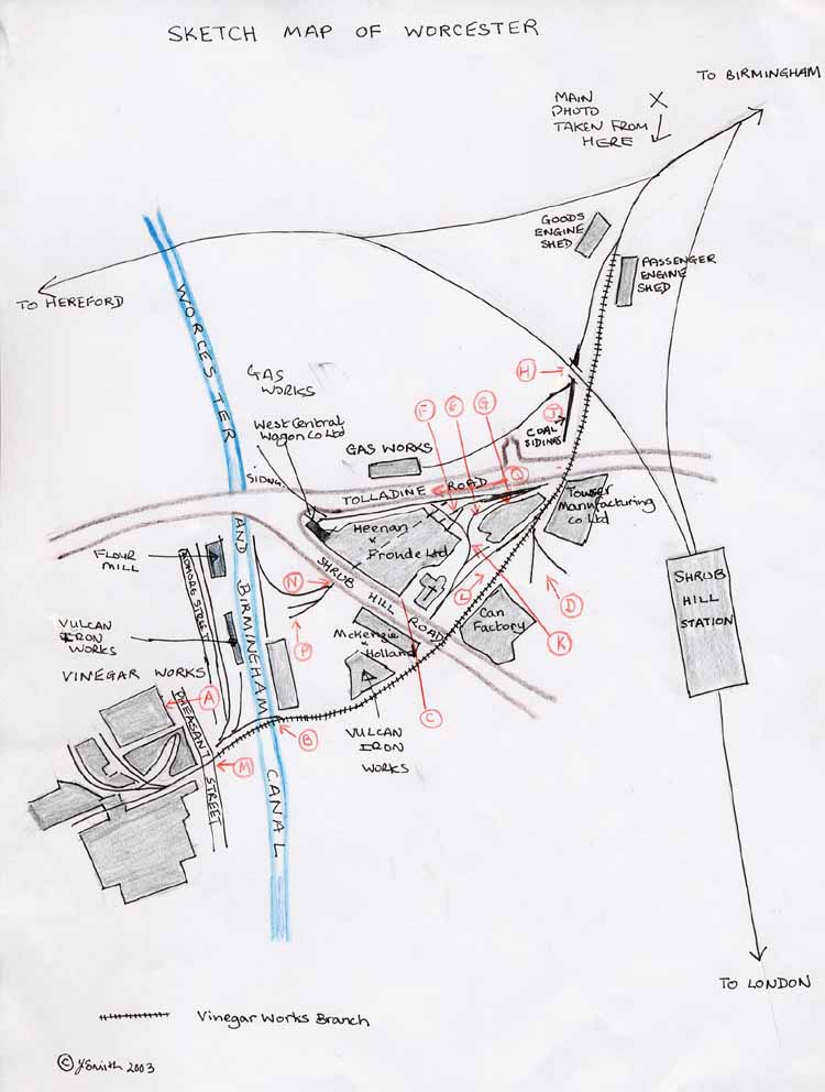 Sketch map of Vinfear Works Branch and sidings