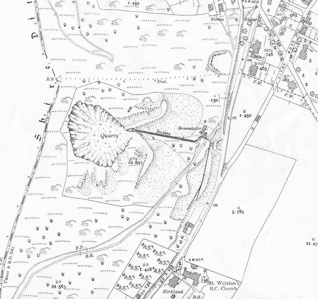 1927 map of Little Malvern quarry